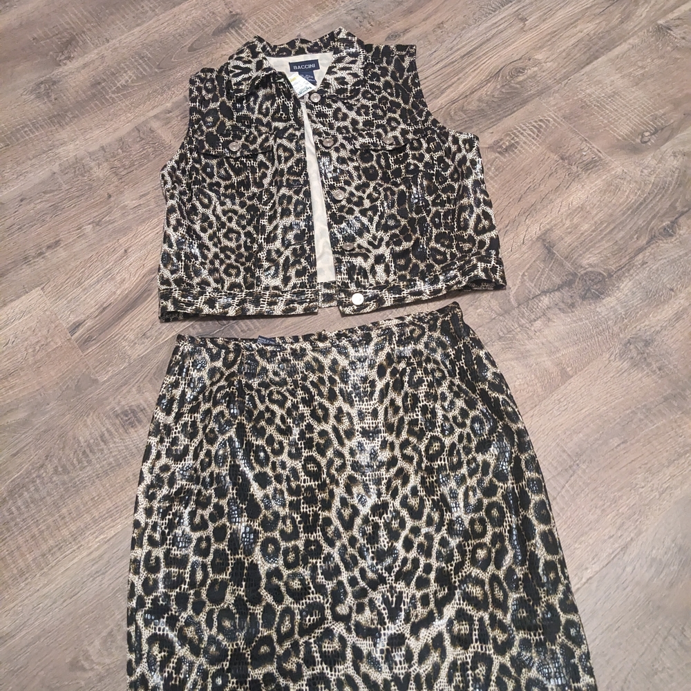 Leopard Print Skirt and Vest Set